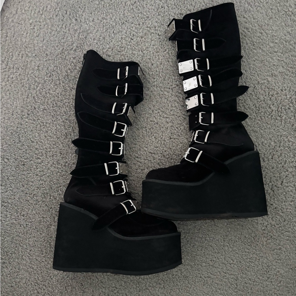 Black Platform Buckle Boots